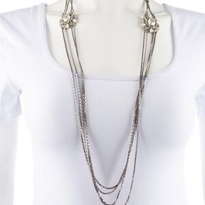 Authentic CHANEL Silver and Cream Pearl Necklace